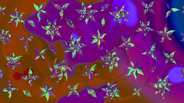 Elle çizilmiş çiçek desenli Raster çizimi. Çocuksu tasarım. Tekstil, kumaş, ambalaj, hatıra defteri için hoş bir çiçek arkaplanı. Mor arkaplanda.