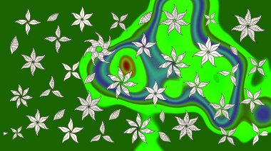 Raster illüstrasyonundaki çiçek desenli çizim. Yeşil renkte çiçekler.