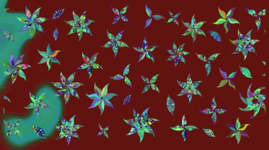 Çok renkli küçük çiçekler ve kırmızı renkli komik böcekler, raster desen, illüstrasyon.