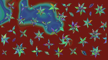 Kırmızı renkte etnik çiçeklerle süslenmiş zarif bir eskiz şekli. Raster Çiçek İllüstrasyonu güzel tekstil..