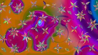 Yaprak ve çiçeklerin suluboya resimleri, mor renkte çizimler. Raster illüstrasyonu. Yumuşak, bahar çiçekleri mor renklerde.