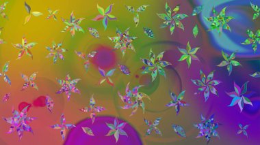 Raster illüstrasyonundaki çiçek desenli çizim. Yeşil renkte çiçekler.