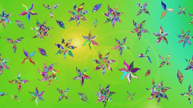 Raster illüstrasyonundaki çiçek desenli çizim. Yeşil renkte çiçekler.