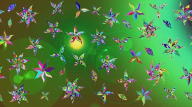 Raster illüstrasyonu. Şirin çiçek elementleri. Yeşil renkli çiçekler. Çizim.