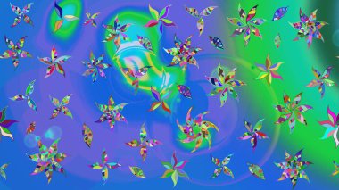 Raster illüstrasyonundaki çiçek desenli çizim. Suluboya tarzında mavi renkte çiçekler.