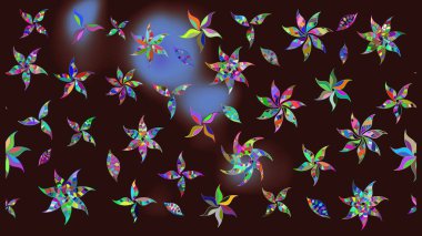 Çiçekli karalama şeklinde Raster çiçek deseni. Raster illüstrasyonu. Yumuşak, bahar çiçekleri kahverengi renklerde.