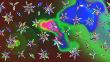 Raster Çiçek İllüstrasyonu güzel tekstil. Yeşil renkli etnik çiçeklerle zarif eskiz deseni.