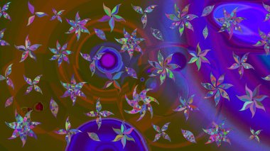 Raster Çiçek İllüstrasyonu 'nun şirin tekstili. Kahverengi renkli etnik çiçeklerle zarif bir eskiz deseni..