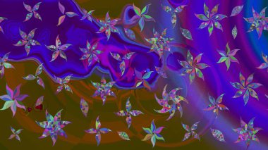 Raster illüstrasyonu. Suluboya tarzında mor renkler üzerinde. Küçük çiçekli bahar deseni çiz.