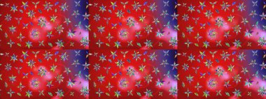 Kırmızı renkte çiçekler. Raster illüstrasyonu. Çiçek desenli çizim. Asya tekstil tarzında. Renkli Bahar Teması eskiz kalıbı. Düz Çiçek Elementleri Tasarımı.