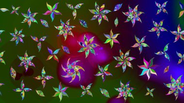 Üzerinde yeşil renkte karalamalar olan çiçek desenleri çiz. Raster illüstrasyonu.