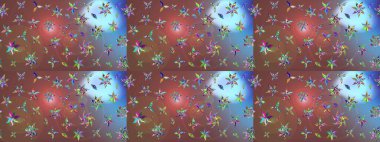 Raster illüstrasyonu. Çiçek desenli çizim. Raster illüstrasyonu. Kahverengi renkli çiçekler. Asya tekstil tarzında.