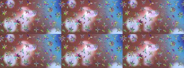 Elle çizilmiş çiçek desenli Raster çizimi. Çocuksu tasarım. Kahverengi arka planda. Tekstil, kumaş, ambalaj, hatıra defteri için güzel çiçek arkaplanı..