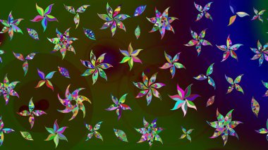 Yeşil yeşile. 1950-1960 motifleri. El çizimi çiçek unsurları olan soyut çizim raster deseni. Retro tekstil tasarım koleksiyonu. Çiçekli ipek eşarp..