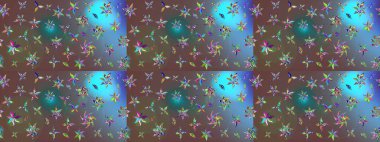 Raster illüstrasyonu. Çiçek ve yapraklı karalama şeklinde Raster çiçek deseni. Yumuşak, bahar çiçekleri kahverengi renklerde.