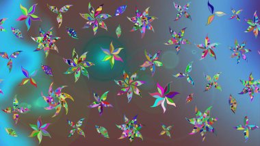 Düz Çiçek Elementleri Tasarımı. Renkli Bahar Teması eskiz kalıbı. Parlak arkaplan eskiz desenli çiçekli fantezi tasarımı.