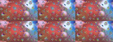 Millefleur 'lar. Oldukça eski bir besin torbası deseni, küçük pembe, çiçekler. Tekstil, kumaş, kapaklar, duvar kağıtları, baskı, paket, koleksiyon defteri, örgü, dekupaj için çiçek arkaplanı..