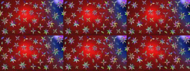 Küçük çiçekteki sevimli çiçek deseni. Raster deseni. Raster illüstrasyonu. Soyut çiçek çizim kalıbı arka planı. Kırmızı renklerde.