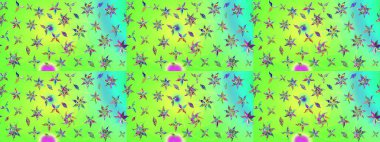 Yeşil renkli çiçekler. Raster illüstrasyonu. Çiçek desenli eskiz, vuruşlar, sıçramalar, yaz çiçekleri..