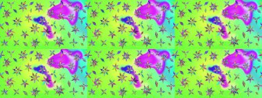 Düz Çiçek Elementleri Tasarımı. Renkli Bahar Teması eskiz kalıbı. Yeşil renkli şirin çiçek deseni. Raster Modaya uygun kumaş deseni.