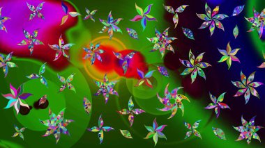 Yumuşak, yeşil renkli bahar çiçekleri. Raster illüstrasyonu. Raster çiçek desenli ve çiçekli..