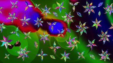 Çiçekler suluboya tarzında yeşil renkte. Çiçek izi. Suluboya çizim deseni.