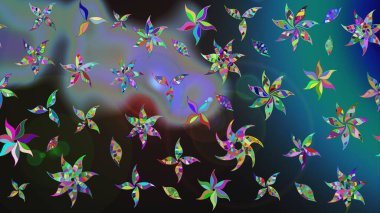 Düz Çiçek Elementleri Tasarımı. Güzel kumaş deseni. Renkli Bahar Teması eskiz kalıbı. Çiçek desenli çizim. Asya tekstil tarzında. Raster illüstrasyonu.