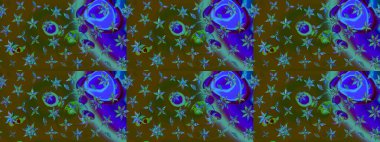 Raster Çiçek İllüstrasyonu 'nun şirin tekstili. Kahverengi renkli etnik çiçeklerle zarif bir eskiz deseni..