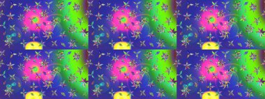 Küçük çiçekteki sevimli çiçek deseni. Raster illüstrasyonu. Mavi renkte çiçekler.