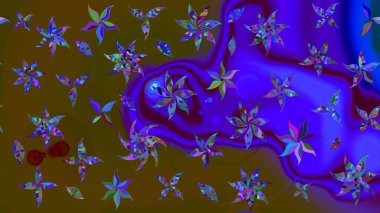 Yapraklı çizim şekli. Tekstil için figür. Poster ya da kapak için arka plan. Şirin, zarif çiçekler Raster illüstrasyonu. Davetiye ve kartpostal tasarımı için dekoratif çiçek unsurları.