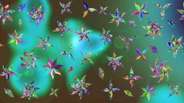 Yeşil renkli çiçekler. Raster illüstrasyonu. Küçük çiçekte sevimli çiçek deseni var..