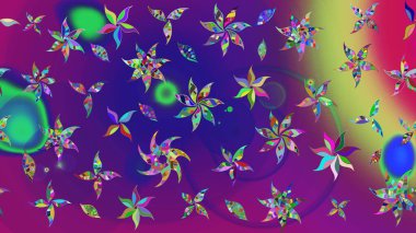 Renkli Yaz Temalı eskiz kalıbı. Raster Illustrasyon 'daki Çiçek Deseni' nin son moda çizimi. Güzel kumaş deseni. Düz Çiçek Elementleri Tasarımı.