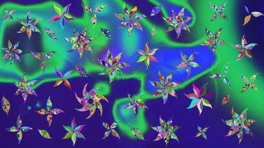 Raster illüstrasyonu. Çiçek duvar kâğıdı. Mavi renkli şirin tekstil tarzında. Çiçek arkaplan. Renkli çizim deseni.
