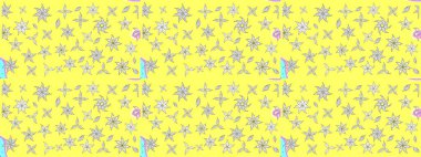 El çizimi çiçekli soyut çizim kalıbı. Sarı renkli çiçekler. Raster illüstrasyonu.