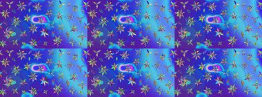 Raster illüstrasyonu. Çiçekli karalama şeklinde Raster çiçek deseni. Yumuşak, bahar çiçekleri mavi renklerde.