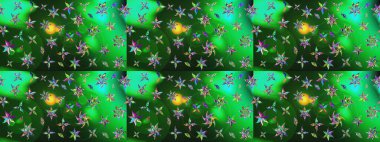 El çizimi çiçek çizimi deseni (fayans). Şirin çiçekli, desenli, yeşil renkli bir eskiz deseni. Tekstil için suluboya çizim deseni.