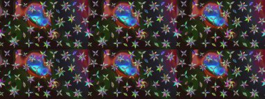 Renkli Bahar Teması eskiz kalıbı. Raster Modaya uygun kumaş deseni. Düz Çiçek Elementleri Tasarımı. Gri renkli şirin çiçek deseni.