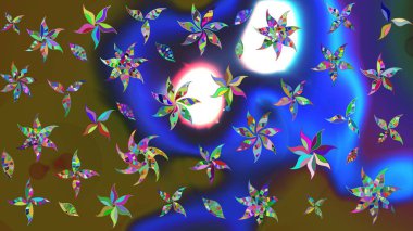 Raster illüstrasyonundaki çiçek desenli çizim. Mavi renkte çiçekler.