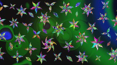Raster illüstrasyonundaki çiçek desenli çizim. Yeşil renkte çiçekler.
