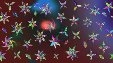 Düz Çiçek Elementleri Tasarımı. Raster Illustrasyon 'daki Çiçek Deseni' nin son moda çizimi. Renkli Yaz Temalı eskiz kalıbı. Mor renkte çiçekler.