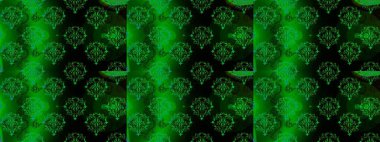 Patlayan çiçekler soyut olarak yerleştirilmiş. Raster deseni. Yumuşak, bahar çiçekleri yeşil, siyah ve mavi renklerde. Raster illüstrasyonu.