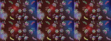 Kahverengi, mor ve mavi renklerde kar tanesinden yapılmış kış deseni. Kış konsepti Düz yatıyordu. Raster illüstrasyonu.