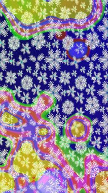 Raster deseni. Patlayan çiçekler soyut olarak yerleştirilmiş. Raster illüstrasyonu. Yumuşak, bahar çiçekleri mavi renklerde.