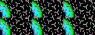 Siyah, yeşil ve mavi renkler ve kar taneleri. Raster illüstrasyonu. Renkli arka planda izole tatlı kar taneleri.