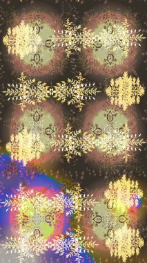 Raster illüstrasyonu. Kar tanelerinin soyut arkaplanı olan şirin bir Noel arkaplanı. Noel ve yeni yıl moda baskıları için tatil tasarımı. Renkler. Kahverengi, bej ve nötr kar taneleri.