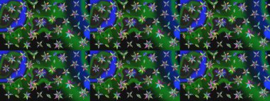 Robot resim. Raster illüstrasyonu. Yeşil renkli çiçekler. Şirin çiçek elementleri..