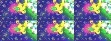 Raster illüstrasyonu. Mavi renkli çiçekler. Düz Çiçek Elementleri Tasarımı. Çiçekli çiçek deseni, suluboya. Renkli Bahar Teması çizim şablonu.