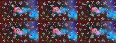 Süslü kumaş deseni. Raster illüstrasyonundaki çiçek desenli çizim. Düz Çiçek Elementleri Tasarımı. Renkli Bahar Teması çizim şablonu.