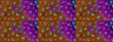 Raster illüstrasyonu. Eski usul. Kumaş, tekstil, duvar kağıdı baskısı için. Eskiz geçmişi. Renkli desenli eskiz deseni, kahverengi çiçekler ve dekoratif elementlerle.