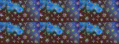 Dallı bahar çiçekleriyle desen, mavi renklerle çiçek siluetiyle desen. Raster deseni.